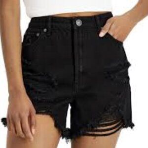 ALMOST FAMOUS BLACK DISTRESSED FRAYED HEM BOYFRIEND SHORTS SIZE 7 NWT